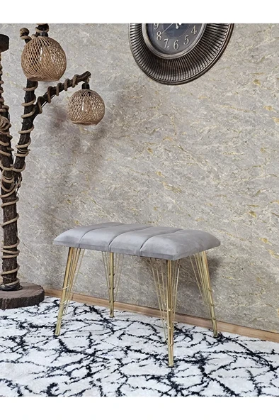 Metal Gold Tel Ayaklı 60 cm Puf Bench - Puf - Bench - Oturak - Mutfak Oturağı - Antre Oturağı Gri Renk 60 x 40 Boyut/Ebat ürün görseli 1