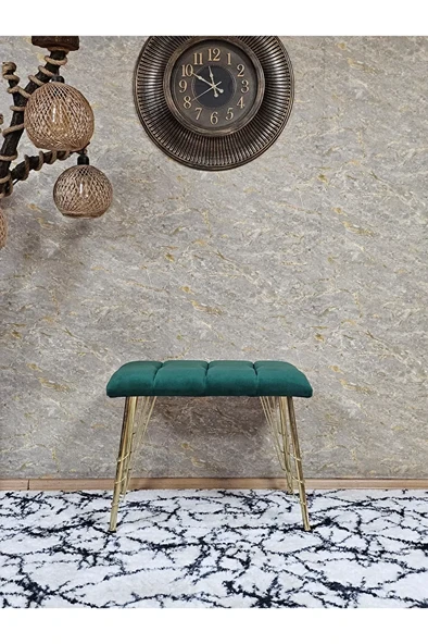 Metal Gold Tel Ayaklı 60 cm Puf Bench - Puf - Bench - Oturak - Mutfak Oturağı - Antre Oturağı Yeşil Renk 60 x 40 Boyut/Ebat - Resim 2