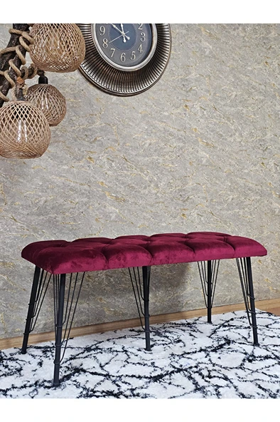 Metal Siyah Tel Ayaklı 100 cm Puf Bench - Puf - Bench - Oturak - Mutfak Oturağı - Antre Oturağı Bordo Renk 100 x 40 Boyut/Ebat - Resim 3