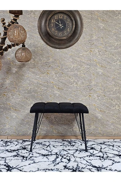 Metal Siyah Tel Ayaklı 60 cm Puf Bench - Puf - Bench - Oturak - Mutfak Oturağı - Antre Oturağı Siyah Renk 60 x 40 Boyut/Ebat - Resim 2