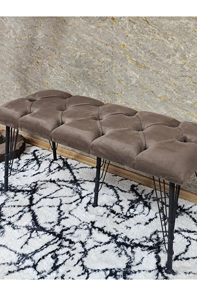 Metal Siyah Tel Ayaklı 100 cm Puf Bench - Puf - Bench - Oturak - Mutfak Oturağı - Antre Oturağı Kahverengi Renk 100 x 40 Boyut/Ebat - Resim 4
