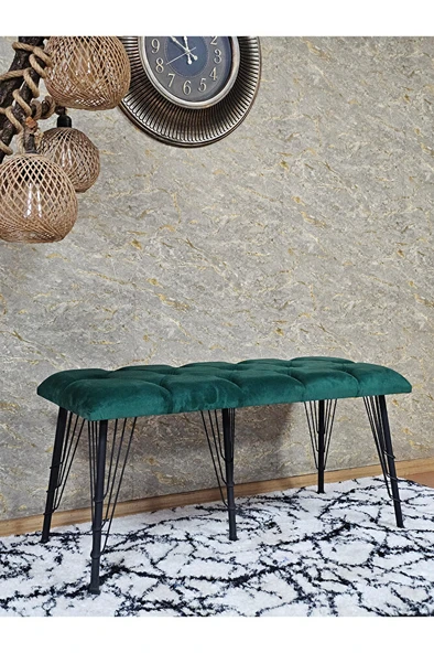 Metal Siyah Tel Ayaklı 100 cm Puf Bench - Puf - Bench - Oturak - Mutfak Oturağı - Antre Oturağı Yeşil Renk 100 x 40 Boyut/Ebat - Resim 3