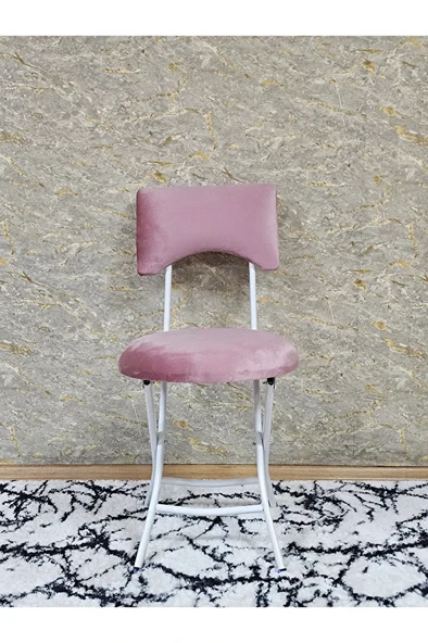 Beyaz Boyalı Katlanır Tabure - Kamp Sandalyesi - Sandalye - Mutfak Taburesi - Tabure Pembe Renk 36 x 80 Boyut/Ebat ürün görseli 1