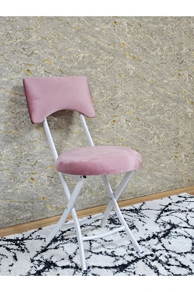 Beyaz Boyalı Katlanır Tabure - Kamp Sandalyesi - Sandalye - Mutfak Taburesi - Tabure Pembe Renk 36 x 80 Boyut/Ebat - Resim 2