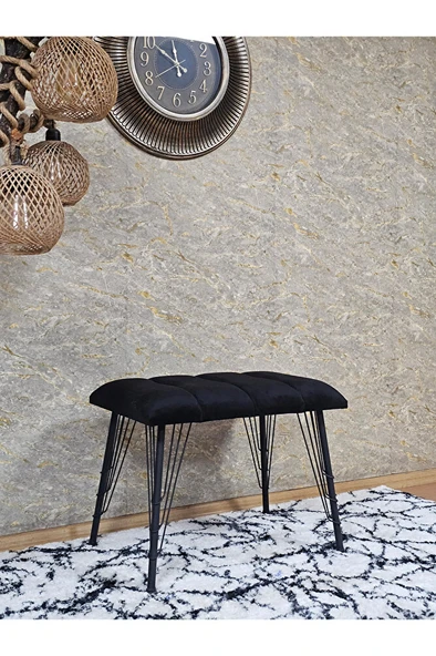 Metal Siyah Tel Ayaklı 60 cm Puf Bench - Puf - Bench - Oturak - Mutfak Oturağı - Antre Oturağı Siyah Renk 60 x 40 Boyut/Ebat - Resim 3