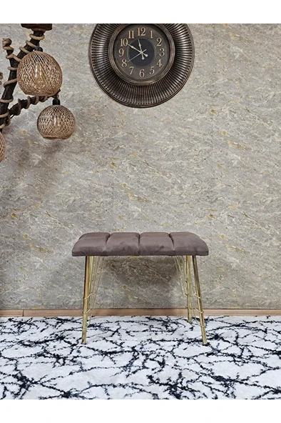 Metal Gold Tel Ayaklı 60 cm Puf Bench - Puf - Bench - Oturak - Mutfak Oturağı - Antre Oturağı Kahverengi Renk 60 x 40 Boyut/Ebat - Resim 2