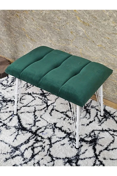 Metal Beyaz Tel Ayaklı 60 cm Puf Bench - Puf - Bench - Oturak - Mutfak Oturağı - Antre Oturağı Yeşil Renk 60 x 40 Boyut/Ebat - Resim 4