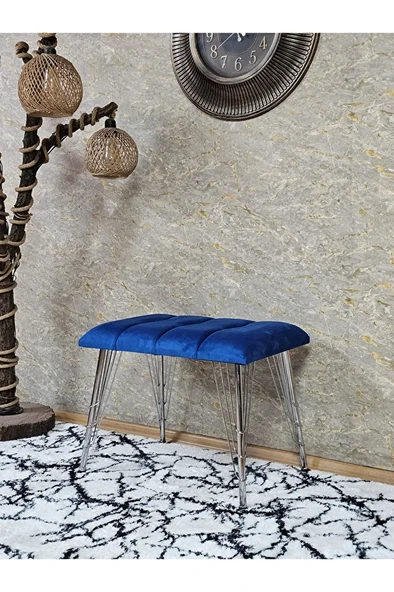 Metal Krom Tel Ayaklı 60 cm Puf Bench - Puf - Bench - Oturak - Mutfak Oturağı - Antre Oturağı Mavi Renk 60 x 40 Boyut/Ebat
