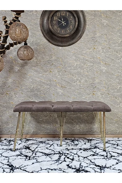 Metal Gold Tel Ayaklı 100 cm Puf Bench - Puf - Bench - Oturak - Mutfak Oturağı - Antre Oturağı Kahverengi Renk 100 x 40 Boyut/Ebat - Resim 2