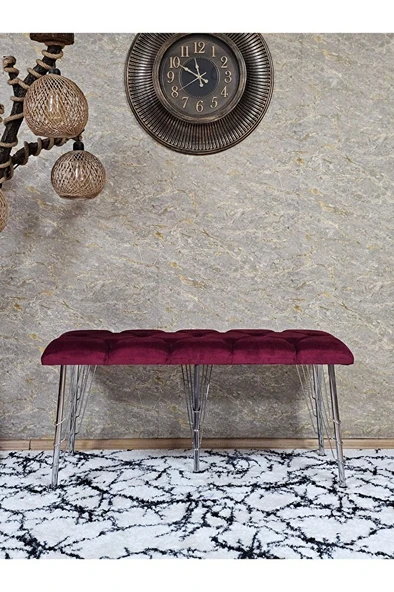Metal Krom Tel Ayaklı 100 cm Puf Bench - Puf - Bench - Oturak - Mutfak Oturağı - Antre Oturağı Bordo Renk 100 x 40 Boyut/Ebat - Resim 2