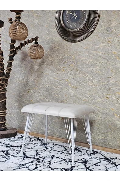 Metal Beyaz Tel Ayaklı 60 cm Puf Bench - Puf - Bench - Oturak - Mutfak Oturağı - Antre Oturağı Krem Renk 60 x 40 Boyut/Ebat ürün görseli 1