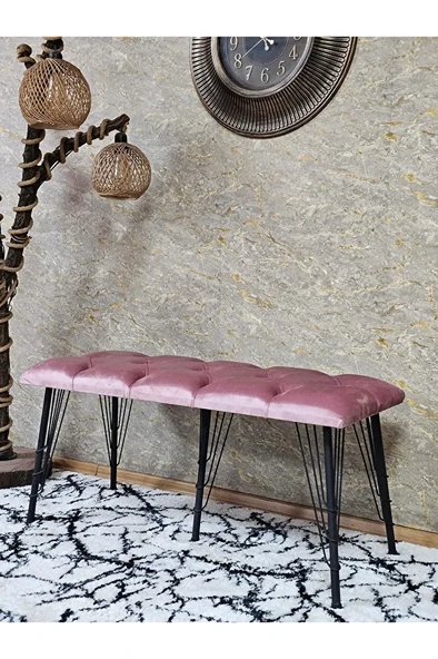 Metal Siyah Tel Ayaklı 100 cm Puf Bench - Puf - Bench - Oturak - Mutfak Oturağı - Antre Oturağı Pembe Renk 100 x 40 Boyut/Ebat ürün görseli