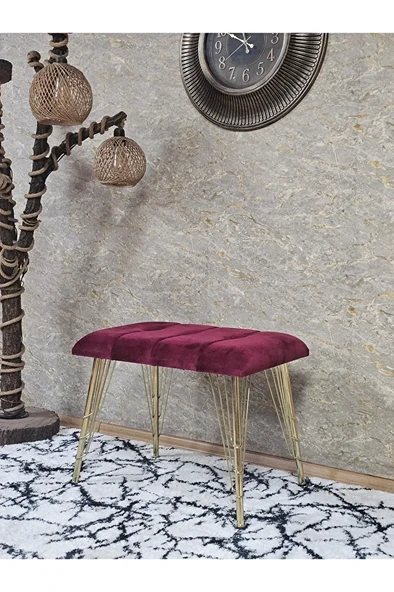 Metal Gold Tel Ayaklı 60 cm Puf Bench - Puf - Bench - Oturak - Mutfak Oturağı - Antre Oturağı Bordo Renk 60 x 40 Boyut/Ebat ürün görseli