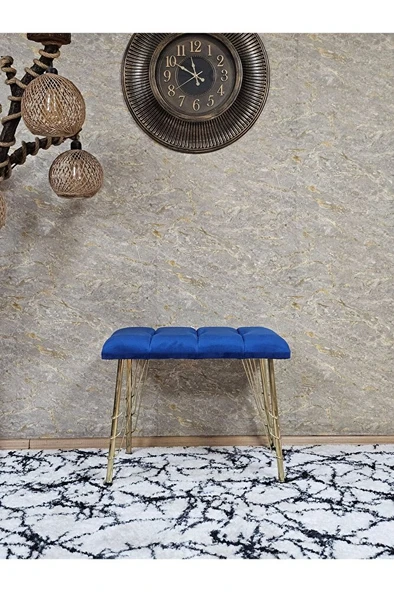 Metal Gold Tel Ayaklı 60 cm Puf Bench - Puf - Bench - Oturak - Mutfak Oturağı - Antre Oturağı Mavi Renk 60 x 40 Boyut/Ebat - 2