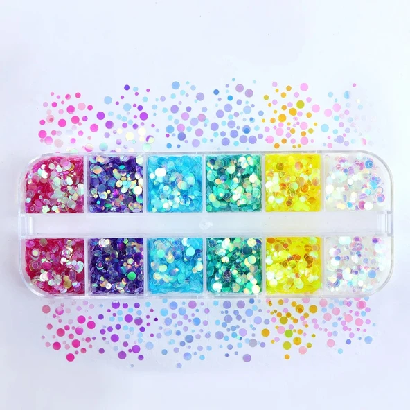 Holografik Yuvarlak Tırnak Süsleme Folyo Pulları Renkli Nail Art - Resim 5