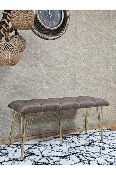 Metal Gold Tel Ayaklı 100 cm Puf Bench - Puf - Bench - Oturak - Mutfak Oturağı - Antre Oturağı Kahverengi Renk 100 x 40 Boyut/Ebat - Resim 3