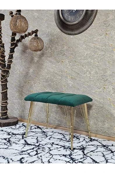 Metal Gold Tel Ayaklı 60 cm Puf Bench - Puf - Bench - Oturak - Mutfak Oturağı - Antre Oturağı Yeşil Renk 60 x 40 Boyut/Ebat ürün görseli