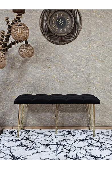 Metal Gold Tel Ayaklı 100 cm Puf Bench - Puf - Bench - Oturak - Mutfak Oturağı - Antre Oturağı Siyah Renk 100 x 40 Boyut/Ebat - Resim 2