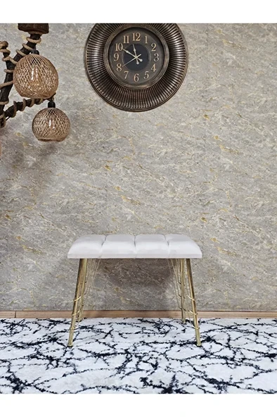 Metal Gold Tel Ayaklı 60 cm Puf Bench - Puf - Bench - Oturak - Mutfak Oturağı - Antre Oturağı Krem Renk 60 x 40 Boyut/Ebat - 2