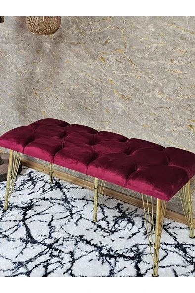 Metal Gold Tel Ayaklı 100 cm Puf Bench - Puf - Bench - Oturak - Mutfak Oturağı - Antre Oturağı Bordo Renk 100 x 40 Boyut/Ebat - Resim 4
