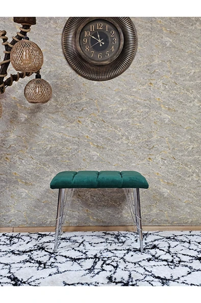 Metal Krom Tel Ayaklı 60 cm Puf Bench - Puf - Bench - Oturak - Mutfak Oturağı - Antre Oturağı Yeşil Renk 60 x 40 Boyut/Ebat - 2