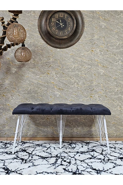 Metal Beyaz Tel Ayaklı 100 cm Puf Bench - Puf - Bench - Oturak - Mutfak Oturağı - Antre Oturağı Füme Renk 100 x 40 Boyut/Ebat - 2