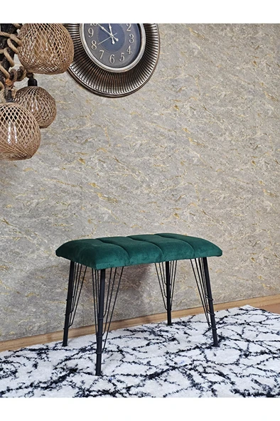 Metal Siyah Tel Ayaklı 60 cm Puf Bench - Puf - Bench - Oturak - Mutfak Oturağı - Antre Oturağı Yeşil Renk 60 x 40 Boyut/Ebat - Resim 3