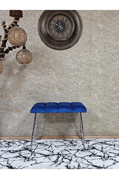 Metal Krom Tel Ayaklı 60 cm Puf Bench - Puf - Bench - Oturak - Mutfak Oturağı - Antre Oturağı Mavi Renk 60 x 40 Boyut/Ebat - 2
