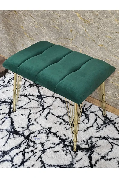 Metal Gold Tel Ayaklı 60 cm Puf Bench - Puf - Bench - Oturak - Mutfak Oturağı - Antre Oturağı Yeşil Renk 60 x 40 Boyut/Ebat - Resim 4