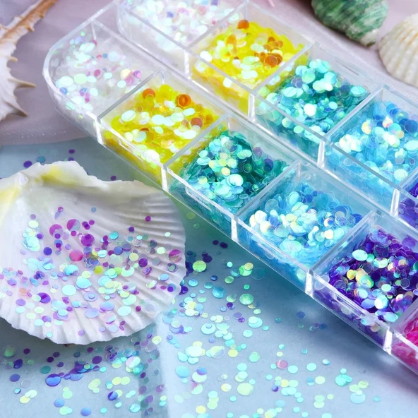 Holografik Yuvarlak Tırnak Süsleme Folyo Pulları Renkli Nail Art - Resim 4