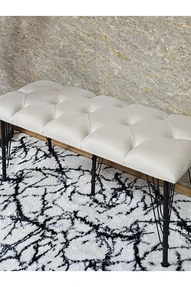 Metal Siyah Tel Ayaklı 100 cm Puf Bench - Puf - Bench - Oturak - Mutfak Oturağı - Antre Oturağı Krem Renk 100 x 40 Boyut/Ebat - Resim 4