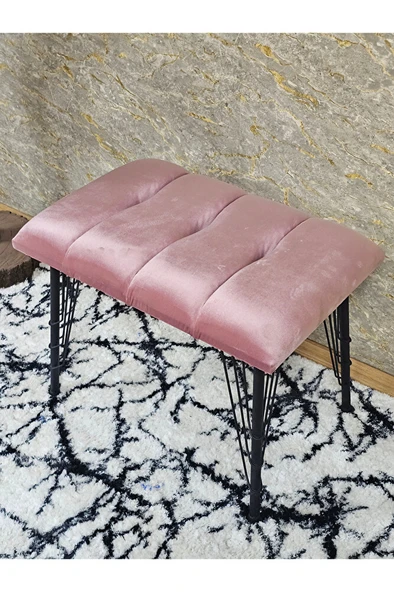 Metal Siyah Tel Ayaklı 60 cm Puf Bench - Puf - Bench - Oturak - Mutfak Oturağı - Antre Oturağı Pembe Renk 60 x 40 Boyut/Ebat - Resim 4