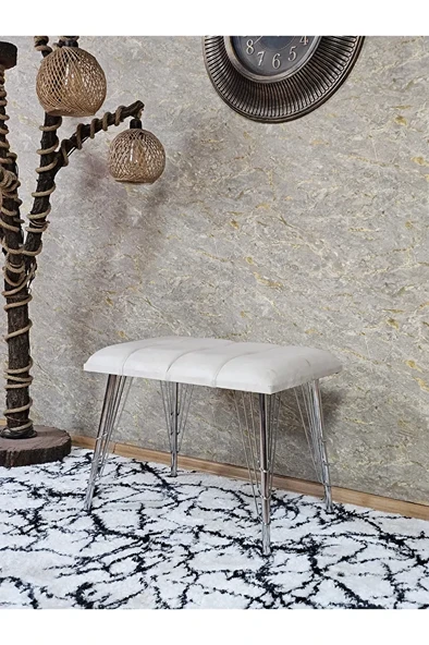Metal Krom Tel Ayaklı 60 cm Puf Bench - Puf - Bench - Oturak - Mutfak Oturağı - Antre Oturağı Krem Renk 60 x 40 Boyut/Ebat ürün görseli