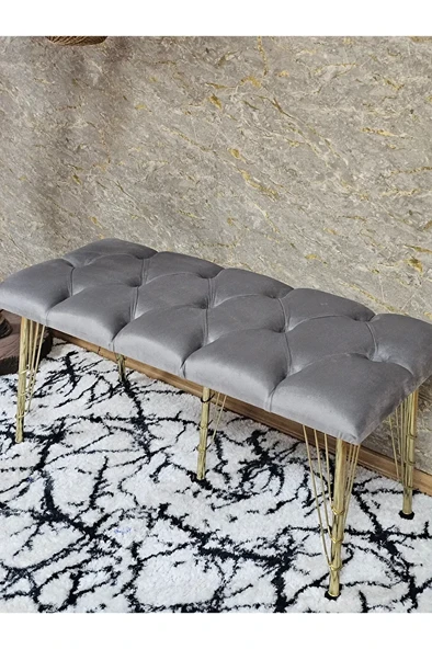 Metal Gold Tel Ayaklı 100 cm Puf Bench - Puf - Bench - Oturak - Mutfak Oturağı - Antre Oturağı Gri Renk 100 x 40 Boyut/Ebat - 4