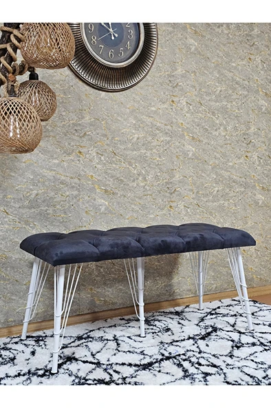 Metal Beyaz Tel Ayaklı 100 cm Puf Bench - Puf - Bench - Oturak - Mutfak Oturağı - Antre Oturağı Füme Renk 100 x 40 Boyut/Ebat - 3