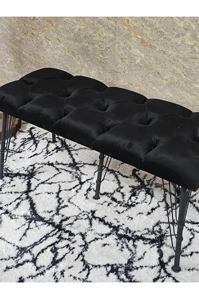 Metal Siyah Tel Ayaklı 100 cm Puf Bench - Puf - Bench - Oturak - Mutfak Oturağı - Antre Oturağı Siyah Renk 100 x 40 Boyut/Ebat - Resim 4
