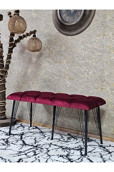Metal Siyah Tel Ayaklı 100 cm Puf Bench - Puf - Bench - Oturak - Mutfak Oturağı - Antre Oturağı Bordo Renk 100 x 40 Boyut/Ebat ürün görseli
