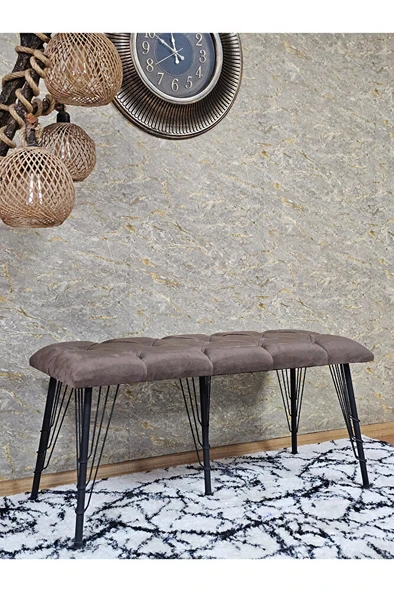 Metal Siyah Tel Ayaklı 100 cm Puf Bench - Puf - Bench - Oturak - Mutfak Oturağı - Antre Oturağı Kahverengi Renk 100 x 40 Boyut/Ebat - Resim 3