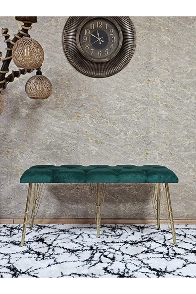 Metal Gold Tel Ayaklı 100 cm Puf Bench - Puf - Bench - Oturak - Mutfak Oturağı - Antre Oturağı Yeşil Renk 100 x 40 Boyut/Ebat - Resim 2