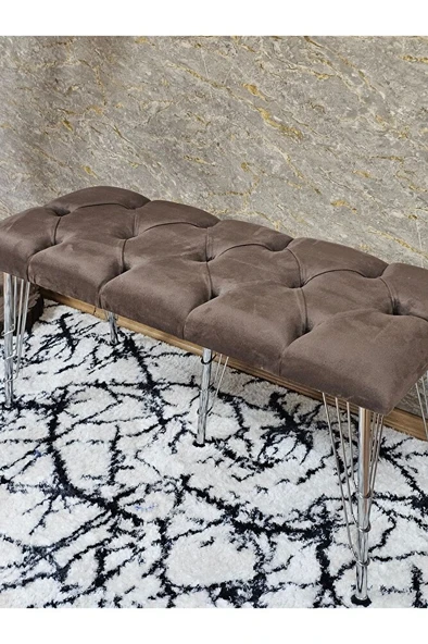 Metal Krom Tel Ayaklı 100 cm Puf Bench - Puf - Bench - Oturak - Mutfak Oturağı - Antre Oturağı Kahverengi Renk 100 x 40 Boyut/Ebat - Resim 4