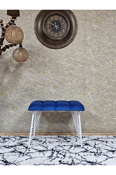 Metal Beyaz Tel Ayaklı 60 cm Puf Bench - Puf - Bench - Oturak - Mutfak Oturağı - Antre Oturağı Mavi Renk 60 x 40 Boyut/Ebat - 2