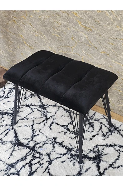 Metal Siyah Tel Ayaklı 60 cm Puf Bench - Puf - Bench - Oturak - Mutfak Oturağı - Antre Oturağı Siyah Renk 60 x 40 Boyut/Ebat - Resim 4