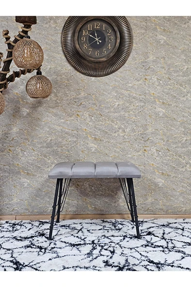Metal Siyah Tel Ayaklı 60 cm Puf Bench - Puf - Bench - Oturak - Mutfak Oturağı - Antre Oturağı Gri Renk 60 x 40 Boyut/Ebat - Resim 2