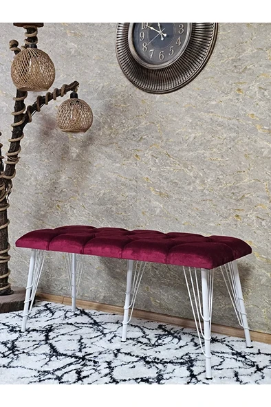 Metal Beyaz Tel Ayaklı 100 cm Puf Bench - Puf - Bench - Oturak - Mutfak Oturağı - Antre Oturağı Bordo Renk 100 x 40 Boyut/Ebat ürün görseli
