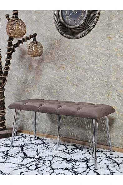 Metal Krom Tel Ayaklı 100 cm Puf Bench - Puf - Bench - Oturak - Mutfak Oturağı - Antre Oturağı Kahverengi Renk 100 x 40 Boyut/Ebat ürün görseli