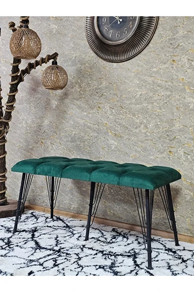 Metal Siyah Tel Ayaklı 100 cm Puf Bench - Puf - Bench - Oturak - Mutfak Oturağı - Antre Oturağı Yeşil Renk 100 x 40 Boyut/Ebat ürün görseli