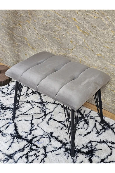 Metal Siyah Tel Ayaklı 60 cm Puf Bench - Puf - Bench - Oturak - Mutfak Oturağı - Antre Oturağı Gri Renk 60 x 40 Boyut/Ebat - Resim 4