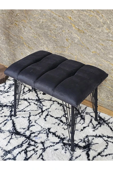 Metal Siyah Tel Ayaklı 60 cm Puf Bench - Puf - Bench - Oturak - Mutfak Oturağı - Antre Oturağı Füme Renk 60 x 40 Boyut/Ebat - Resim 4