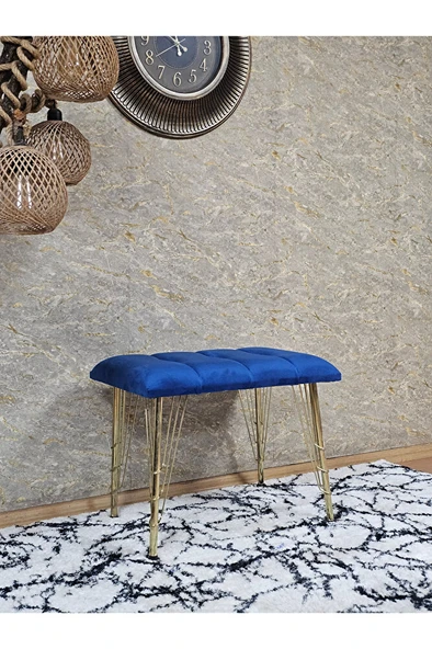 Metal Gold Tel Ayaklı 60 cm Puf Bench - Puf - Bench - Oturak - Mutfak Oturağı - Antre Oturağı Mavi Renk 60 x 40 Boyut/Ebat - 3