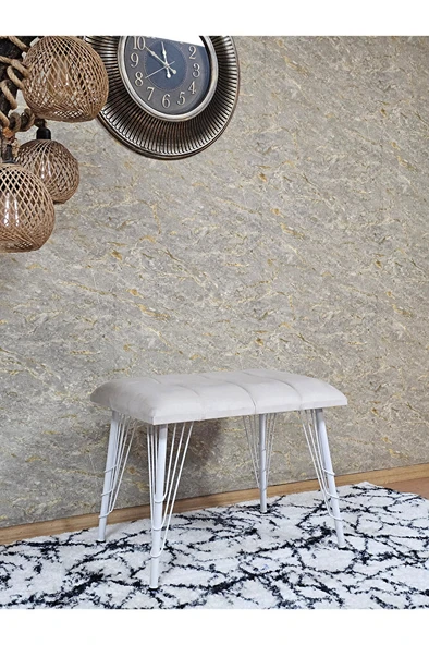 Metal Beyaz Tel Ayaklı 60 cm Puf Bench - Puf - Bench - Oturak - Mutfak Oturağı - Antre Oturağı Krem Renk 60 x 40 Boyut/Ebat - Resim 3